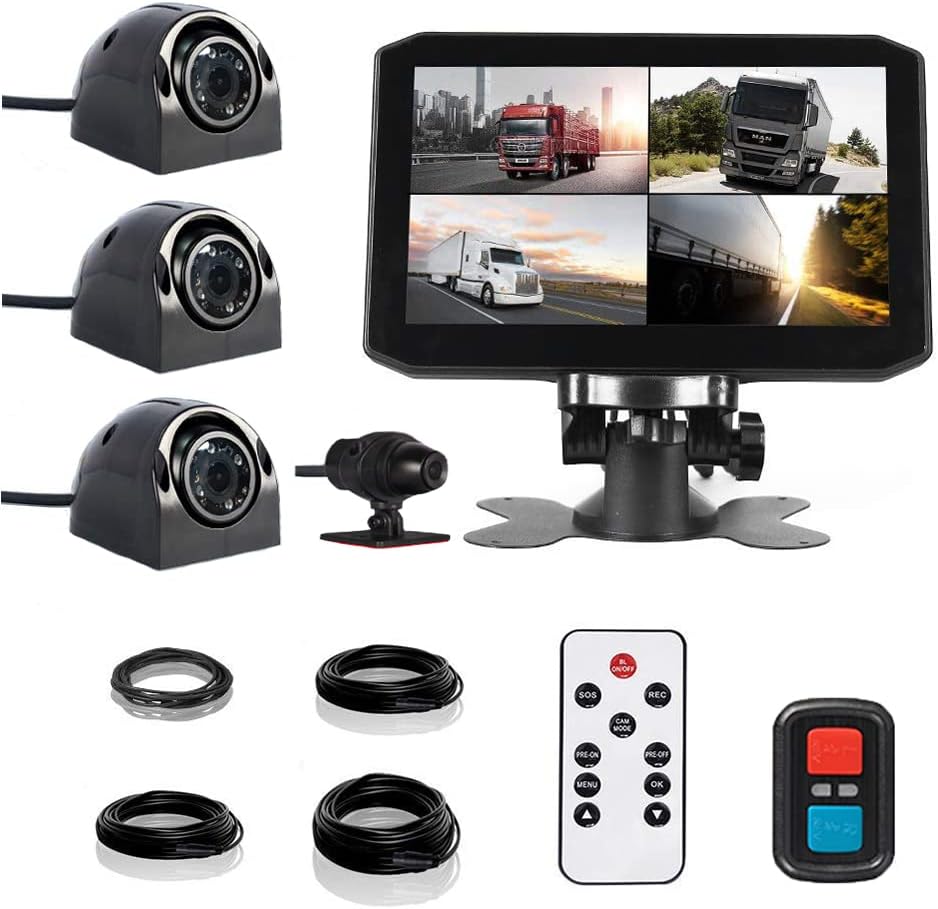 4CH Dash Cam Backup Camera 7.0'' Monitor Recording DVR Front & Sides & Rear VGA with Infrared Night Vision Lens R4940
