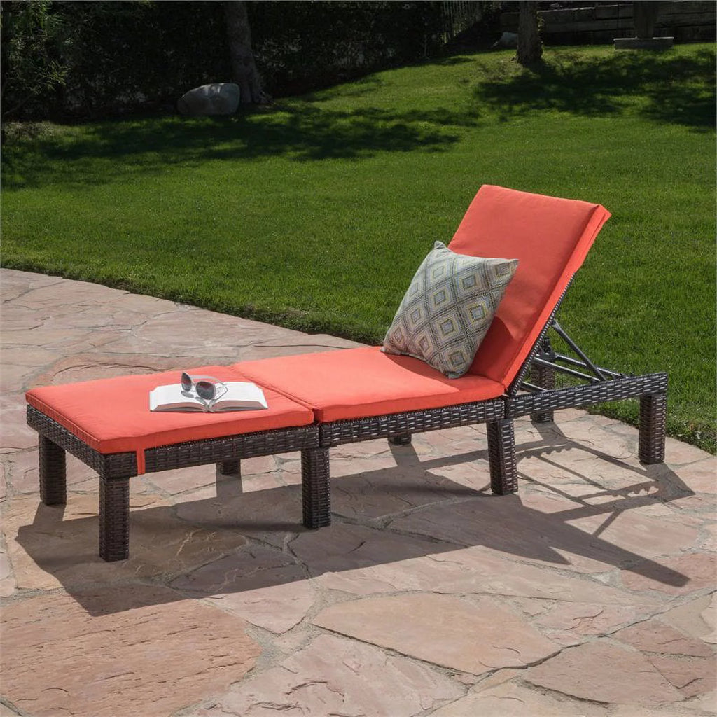 MultiBrown Wicker Chaise Lounge with Orange Cushion K5178