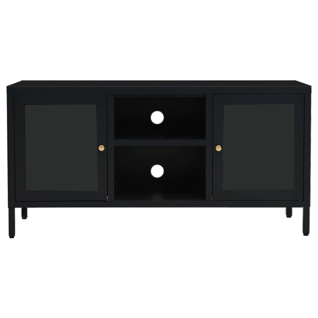 Black Steel TV Stand with Glass Doors S4990