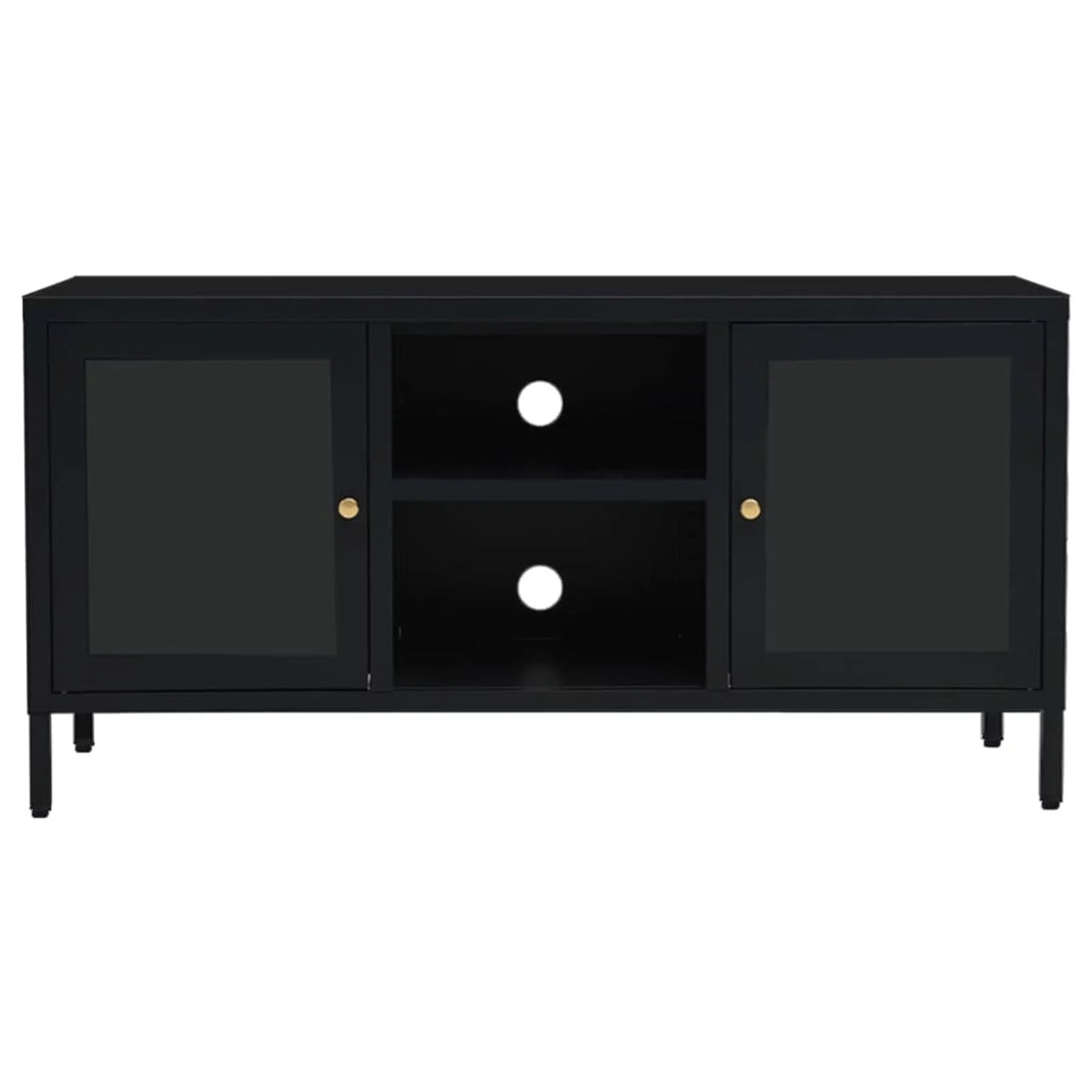 Black Steel TV Stand with Glass Doors S4990