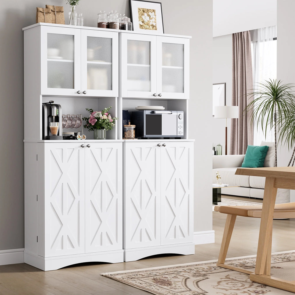 63'' White 4 Door Kitchen Storage Cabinet with Adjustable Shelves V924