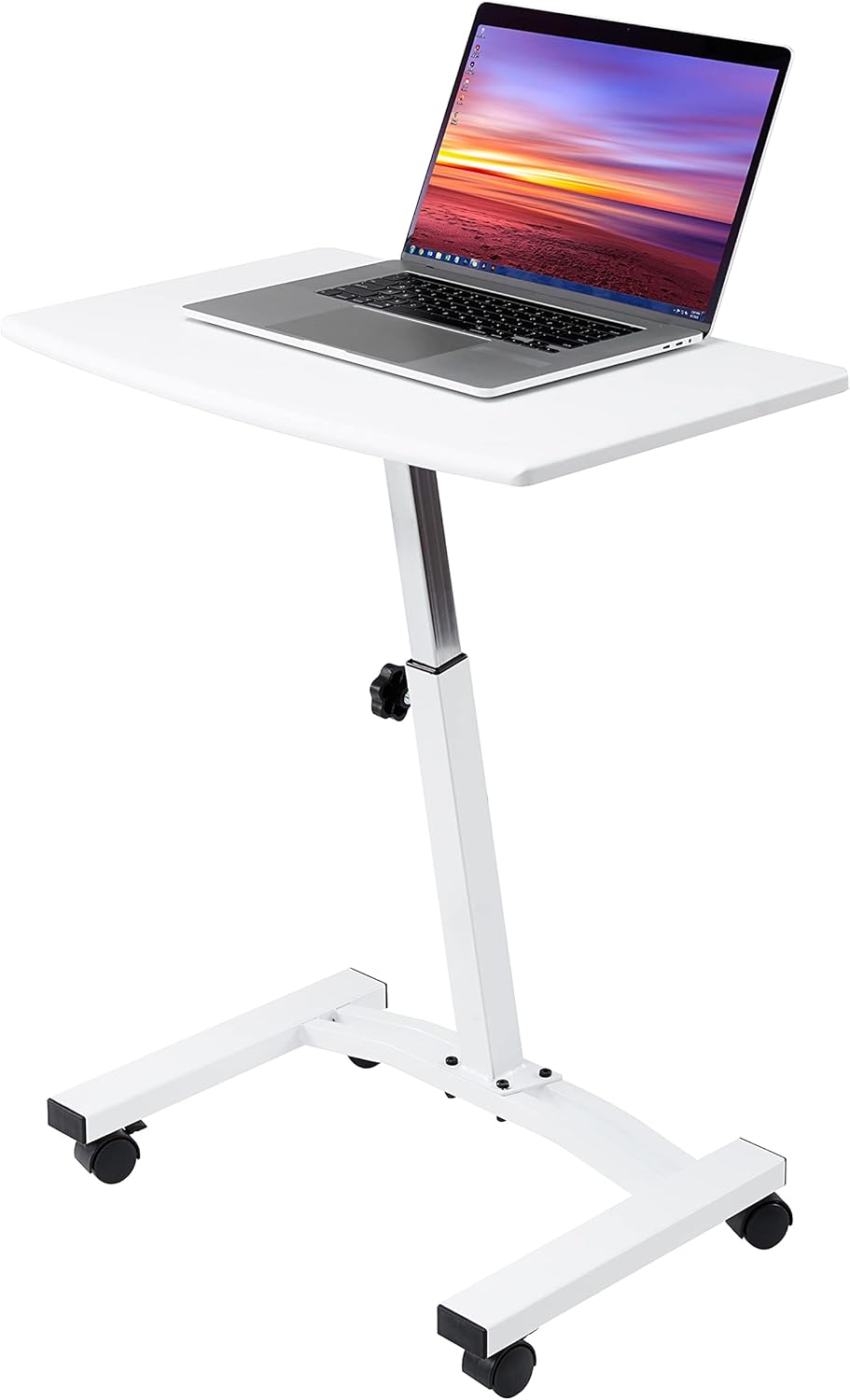 Mobile Height Adjustable Laptop Workstation Desk Cart with Wheels, White P7764