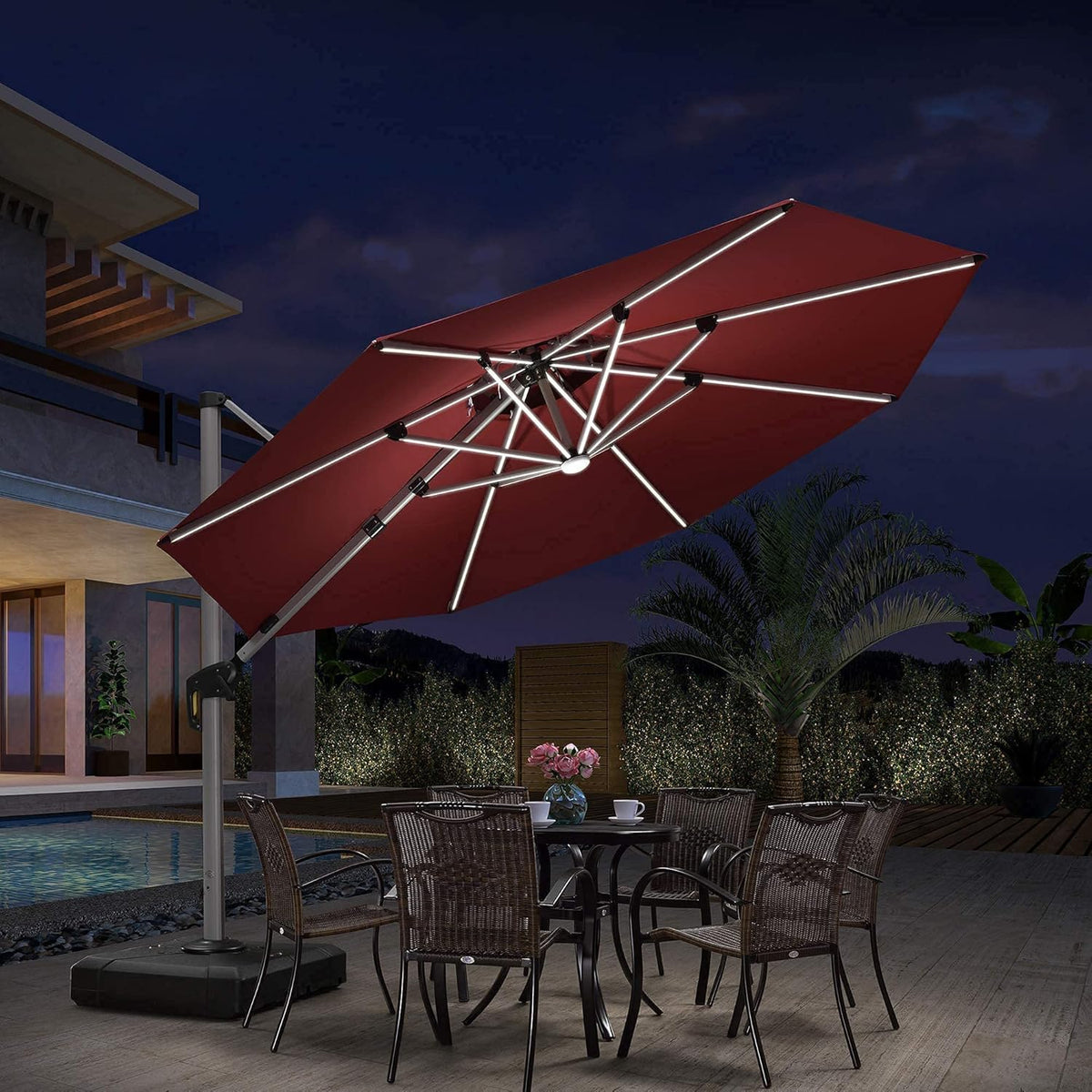 Grey 12ft Solar Powered LED Cantilever Patio Umbrella O250452