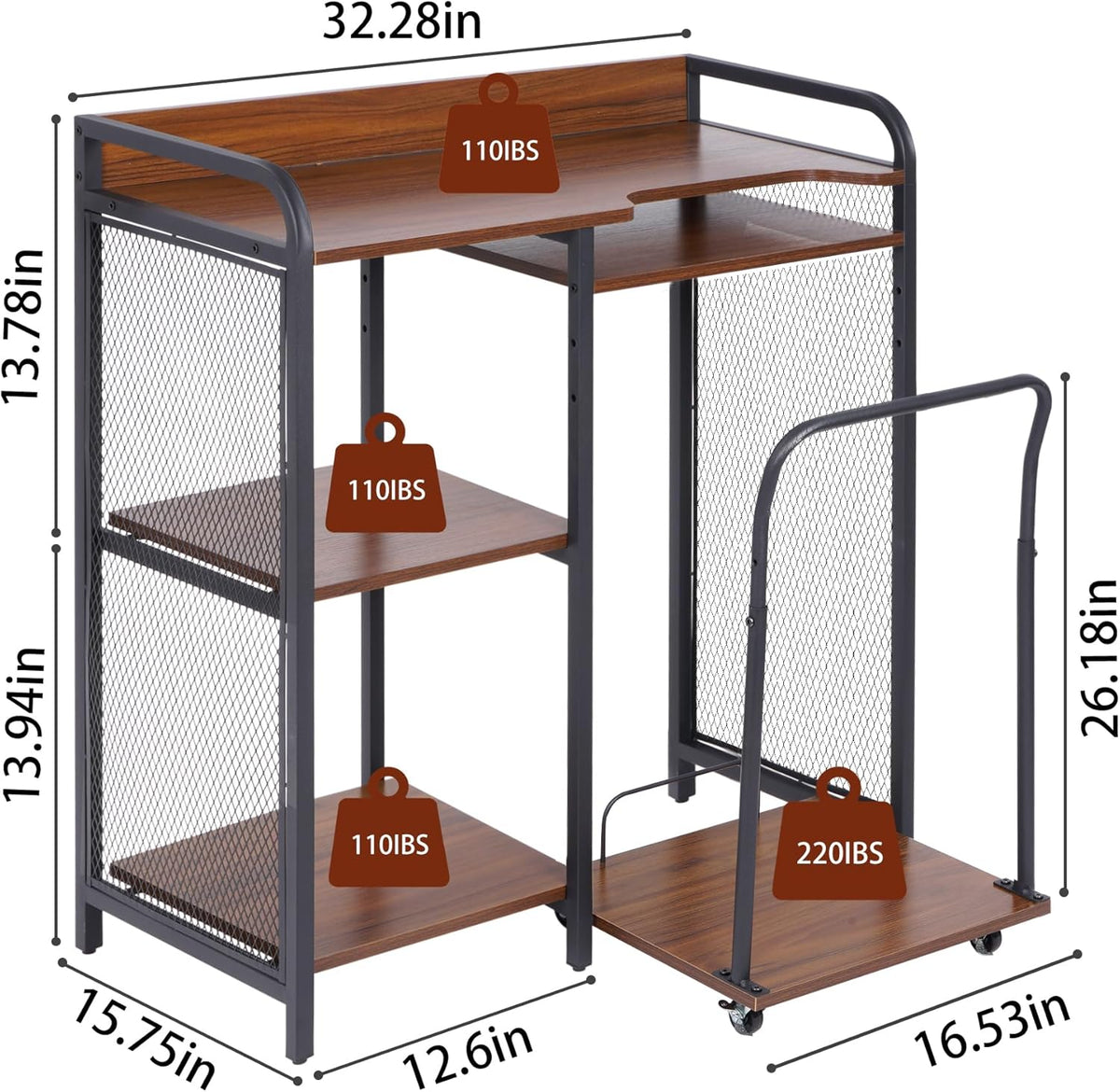 Printer Stand with Storage, 3 Tier Printer Table with Adjustable Storage Rack R1680
