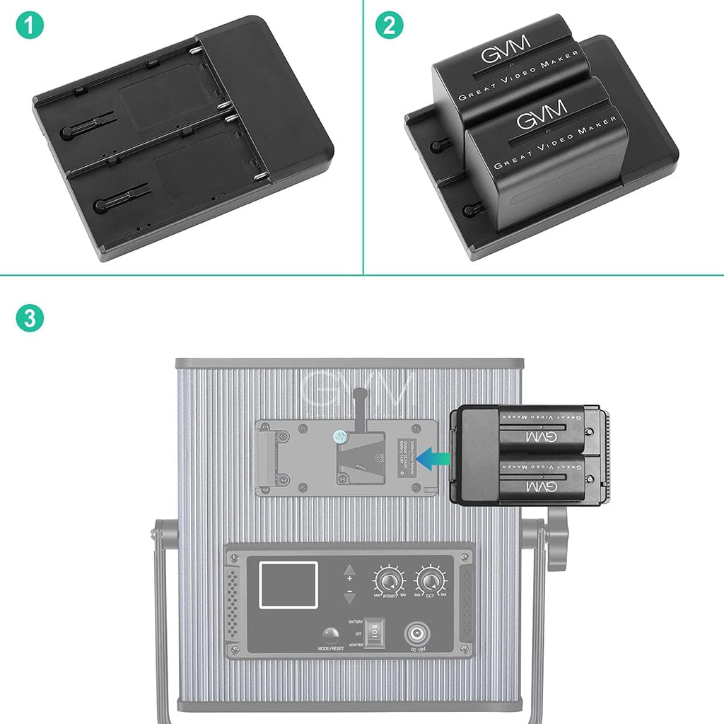 NP-F970 6600mAh Batteries with Dual USB Charger and V-Mount Adapter, 2 Packs B4385