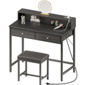 Black Vanity Desk with Drawers and Charging Station A200759