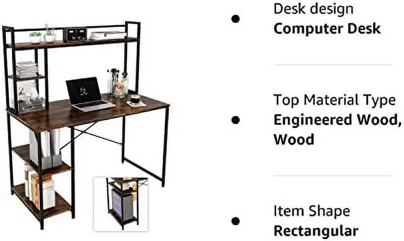 Computer Desk with Hutch and Shelves 47 Inch Adjustable J807240