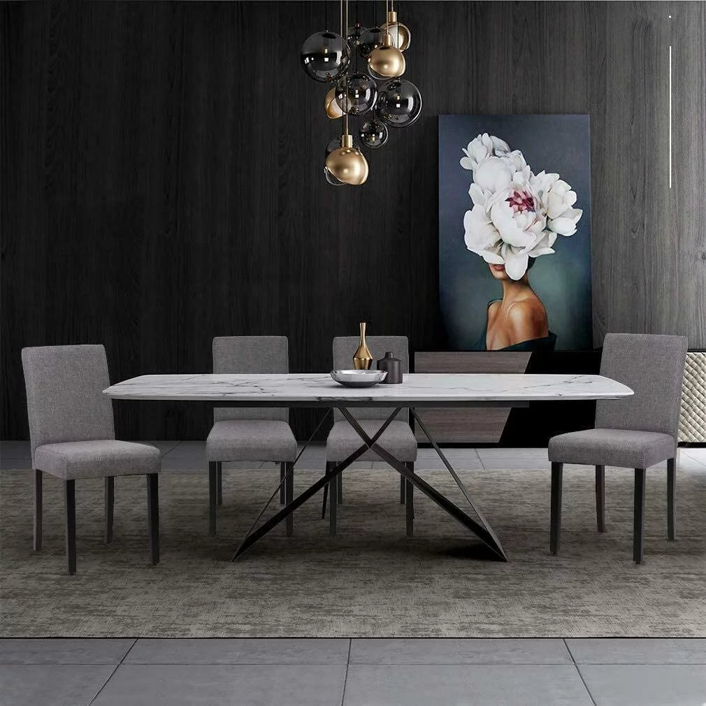 Gray Set of 4 Fabric Padded Dining Chairs with Solid Wooden Legs B35756