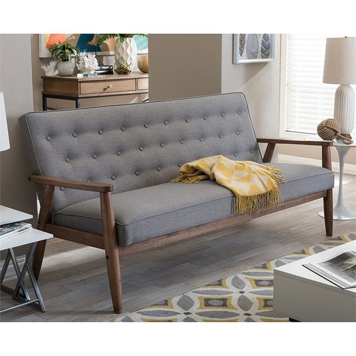 2 Piece Tufted Sofa Set in Gray G3693