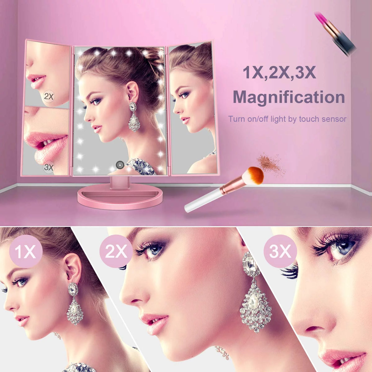 Trifold Makeup Vanity Mirror with Lights N797039