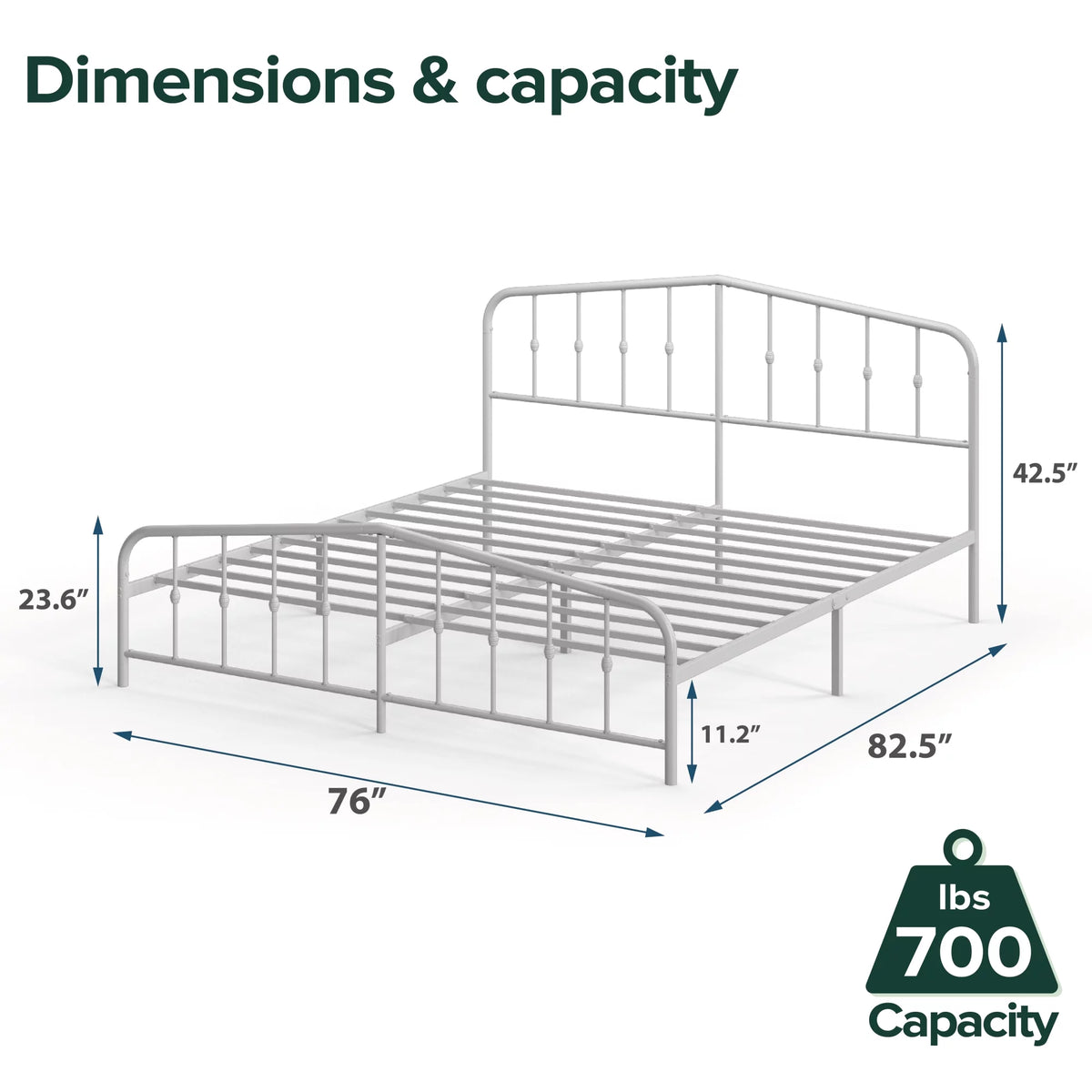 White King Metal Platform Bed Frame H980