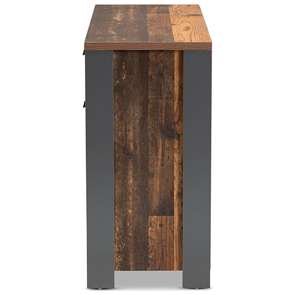 Rustic Brown Wood and Grey Metal 2-Door Sideboard Buffet P346