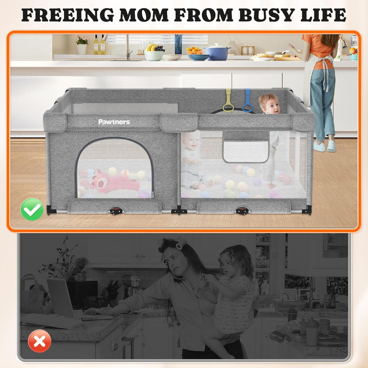 71"L x 59"W x 27"H Large Portable Baby Playpen with 50PCS Ocean Ball F62721