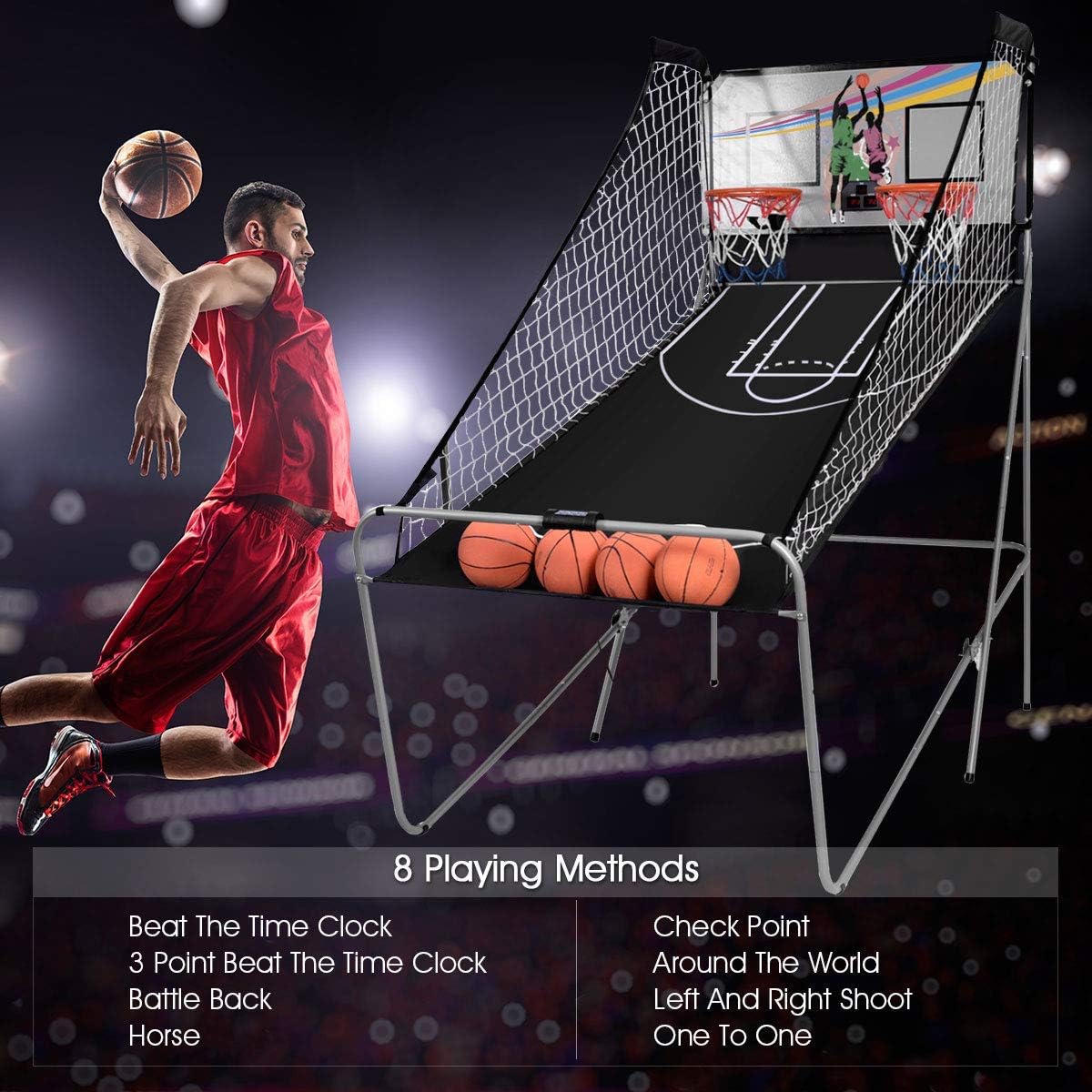 Electronic Basketball Arcade Game Double Shot 2 Players with 2 Rims 4 Balls B112394