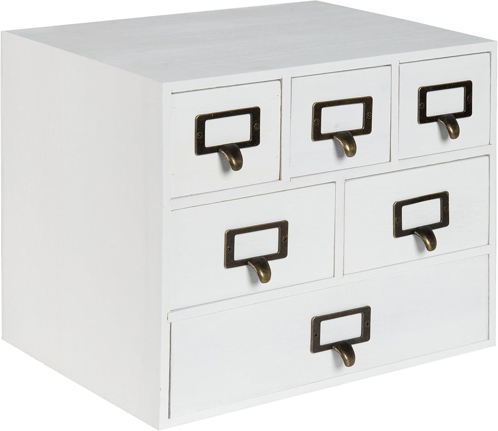 Rustic White 6 Drawers Wood Desk Drawer Set with Letter Holder B329280