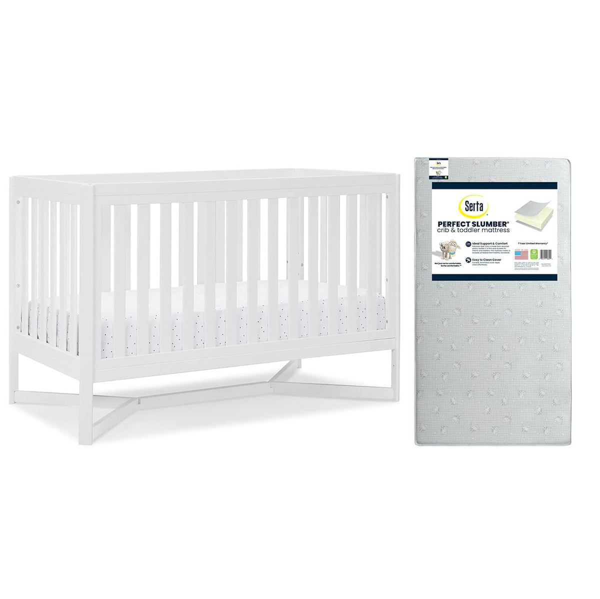 4-in-1 Convertible Crib and Dual Sided Crib & Toddler Mattress F64955