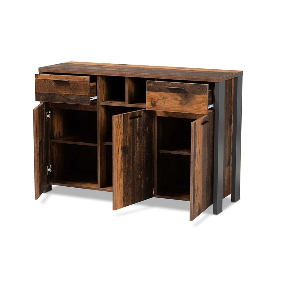 Rustic Brown Wood and Grey Metal 2-Door Sideboard Buffet P346