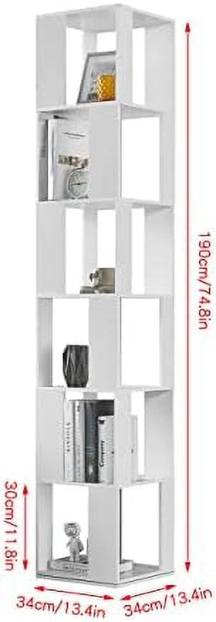 6 Tier White Wooden Corner Rotating Bookcase Shelving Unit R331