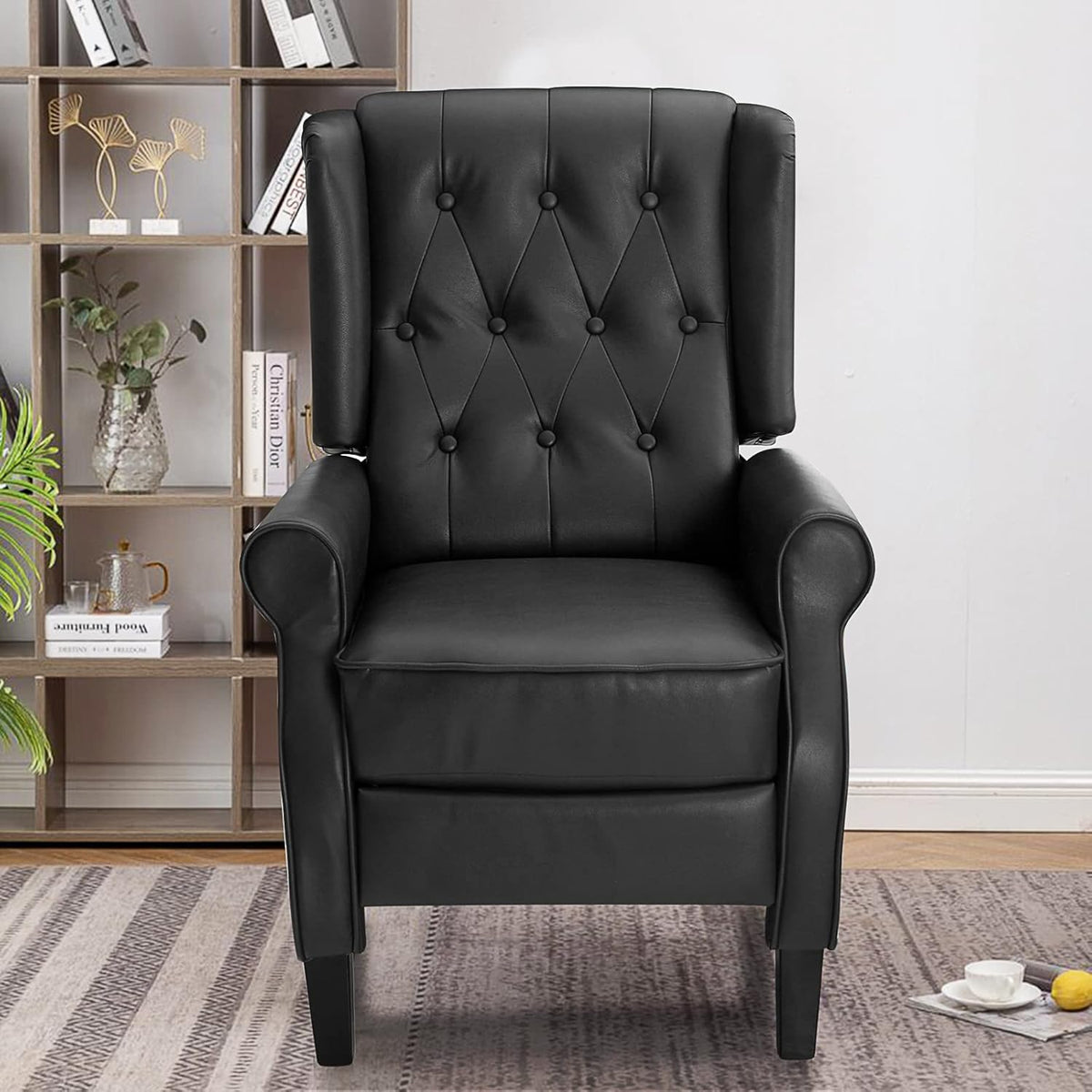 Black Leather Push Back Recliner W682