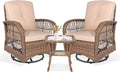 3-Piece Outdoor Swivel Glider Rocking Chairs with Glass Top Side Table X791398