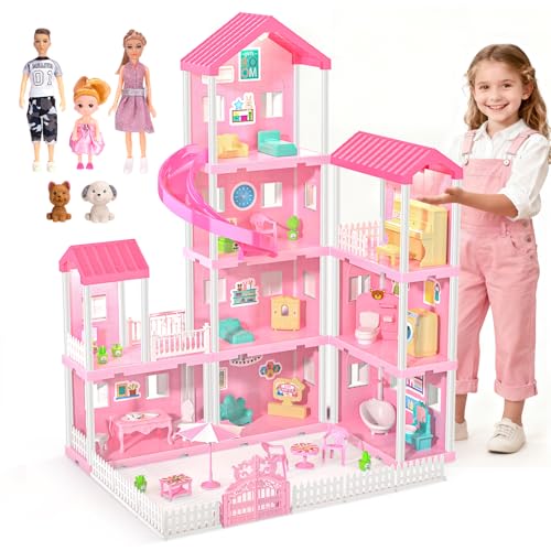4-Story Dollhouse Playset with 2 Dolls and Accessories F999103