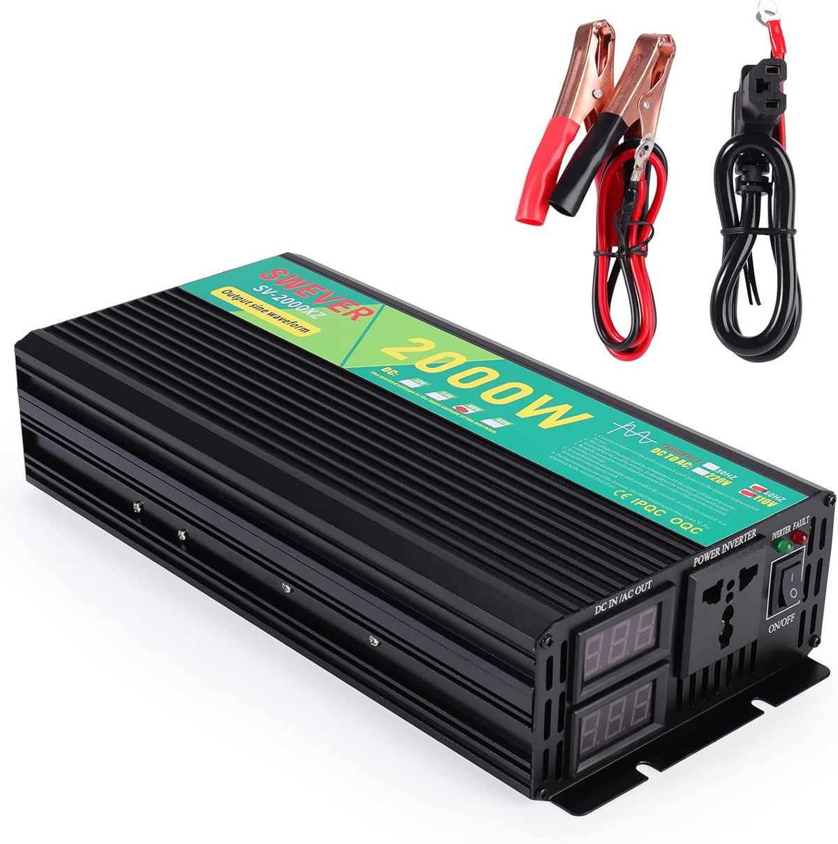 2000W Pure Sine Wave Power Inverter DC 12V to AC 110V Car Power Converter with Digital LED Display U434489