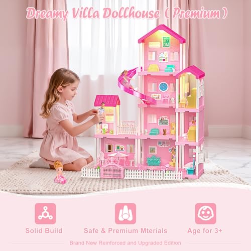 4-Story Dollhouse Playset with 2 Dolls and Accessories F999103