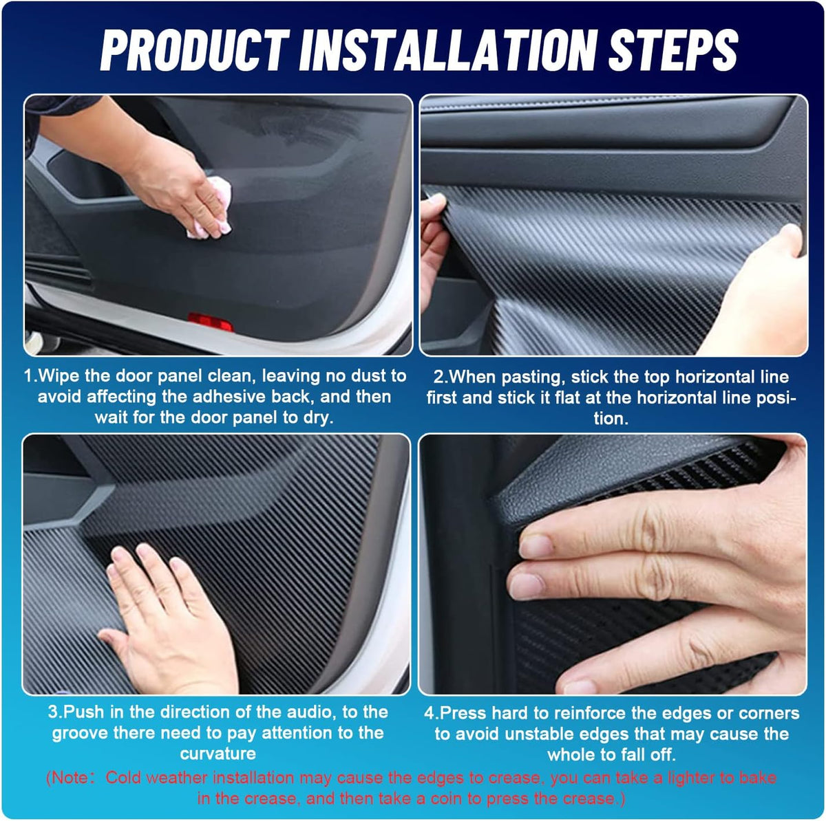 Carbon Fiber Texture Side Door Anti-Kick Threshold Protection Decal Panel W5740