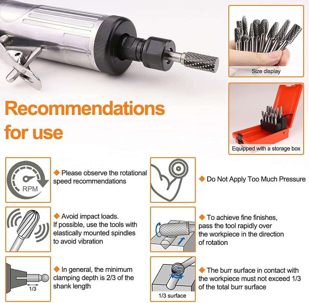 10PCS Double Cut Tungsten Carbide Rotary Burr Set with 1/4 Shank C43067