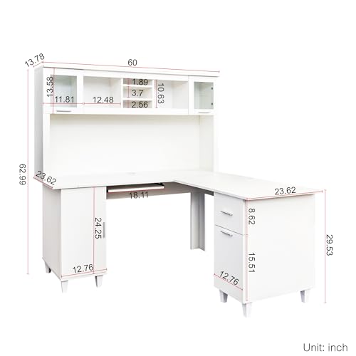 White Corner Desk with Drawers and Shelves I640929