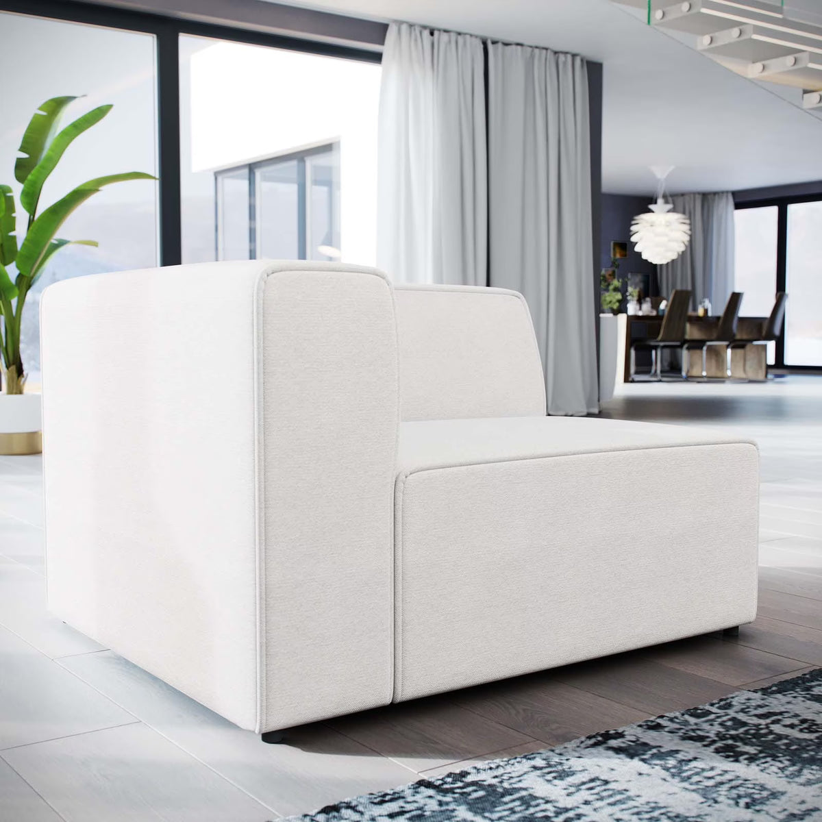 White Left-Facing Fabric Sofa U148