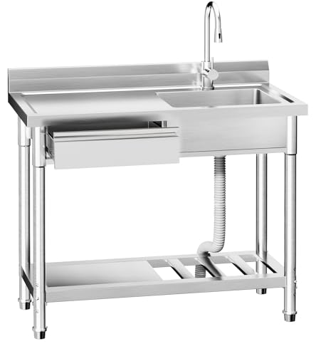 Stainless Steel Freestanding Kitchen Sink with Drawer, 39inch I8891