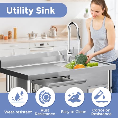 Stainless Steel Freestanding Kitchen Sink with Drawer, 39inch I8891
