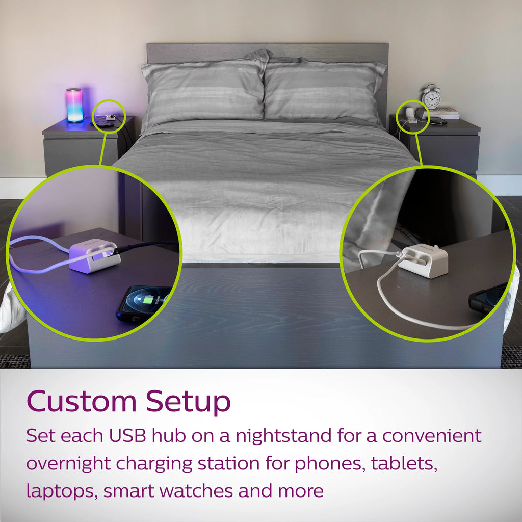 Twin USB Tabletop Charger, 4 USB-A Ports, 8ft Split Cord, White X235874