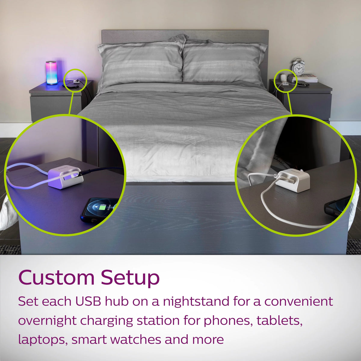 Twin USB Tabletop Charger, 4 USB-A Ports, 8ft Split Cord, White X235874