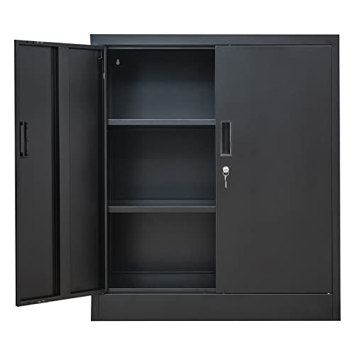 Black 36.2" H Metal Storage Cabinet with Shelves and Doors R434