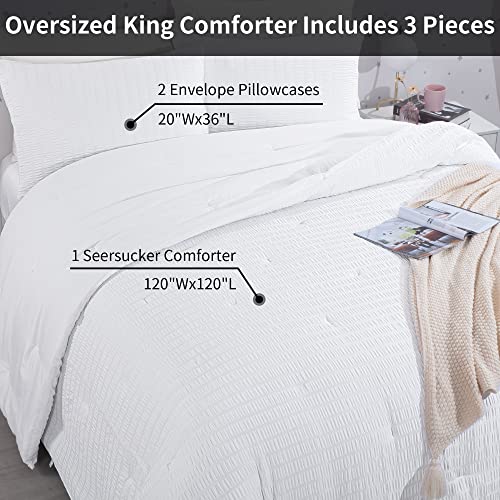 Oversized King White Seersucker Comforter 3 Piece Set J89987