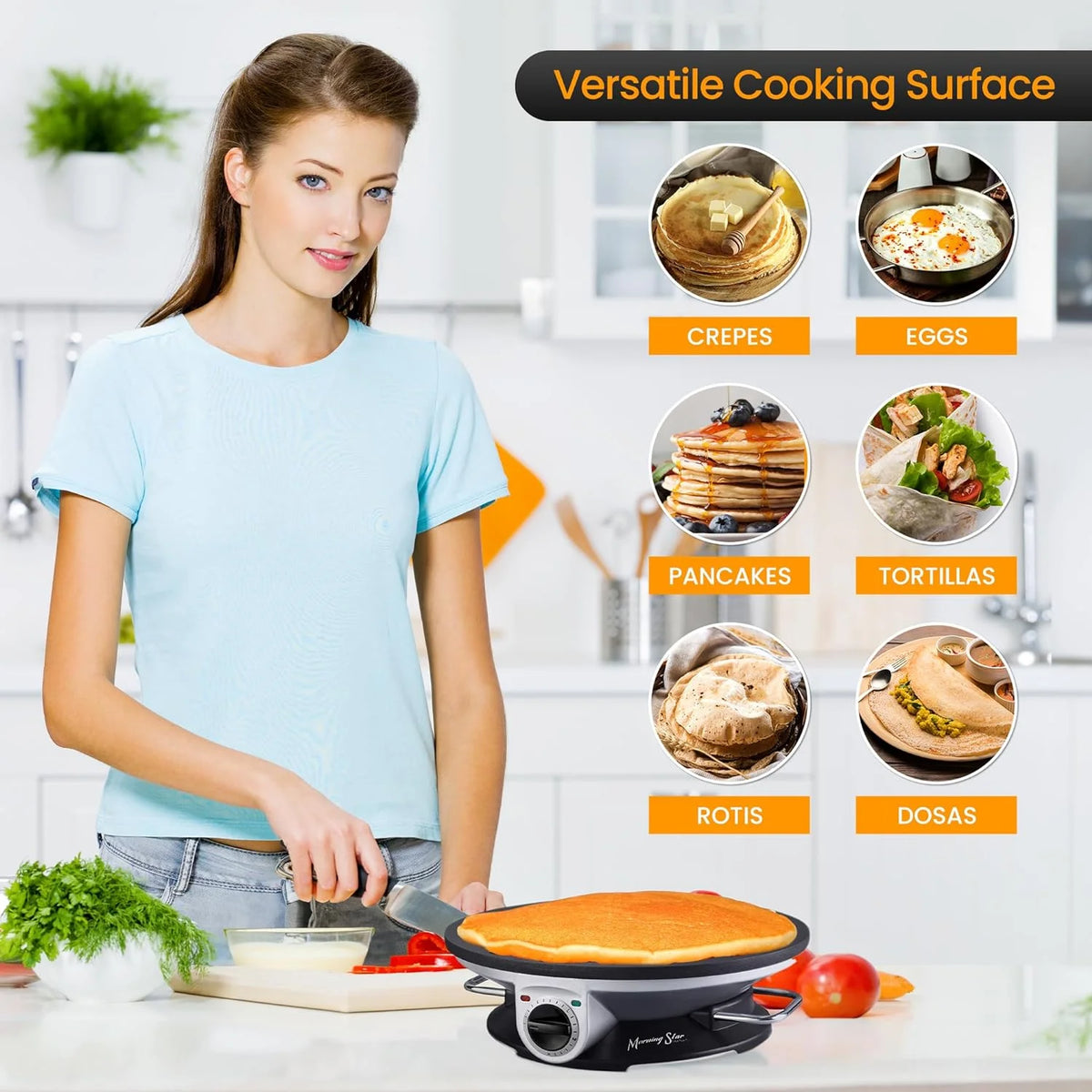 Non Stick Electric Crepe Maker with Temperature Knob V31513