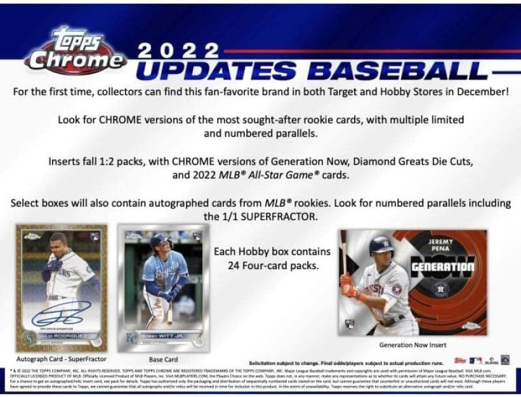 2022 Topps Chrome Update Series Baseball Hobby Box Y33849
