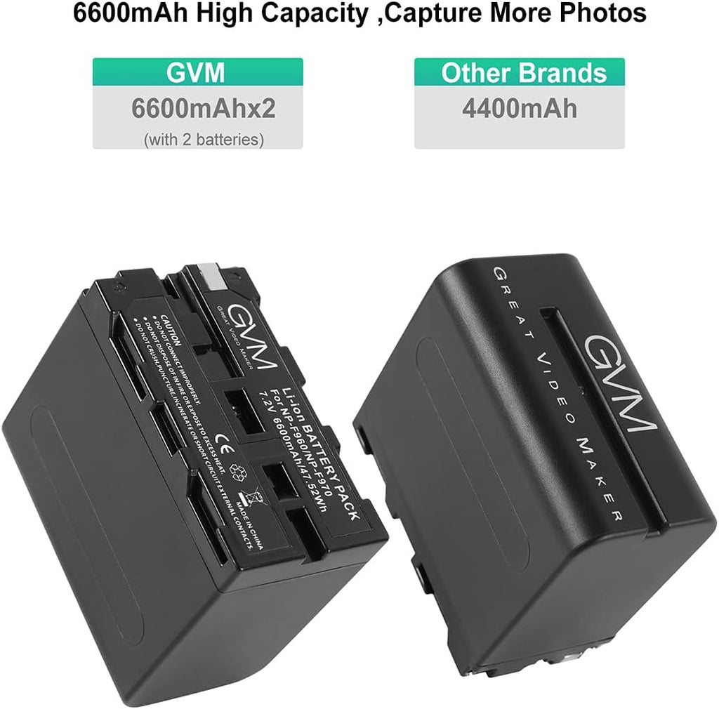 NP-F970 6600mAh Batteries with Dual USB Charger and V-Mount Adapter, 2 Packs B4385