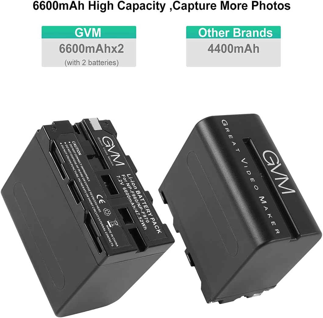 NP-F970 6600mAh Batteries with Dual USB Charger and V-Mount Adapter, 2 Packs B4385
