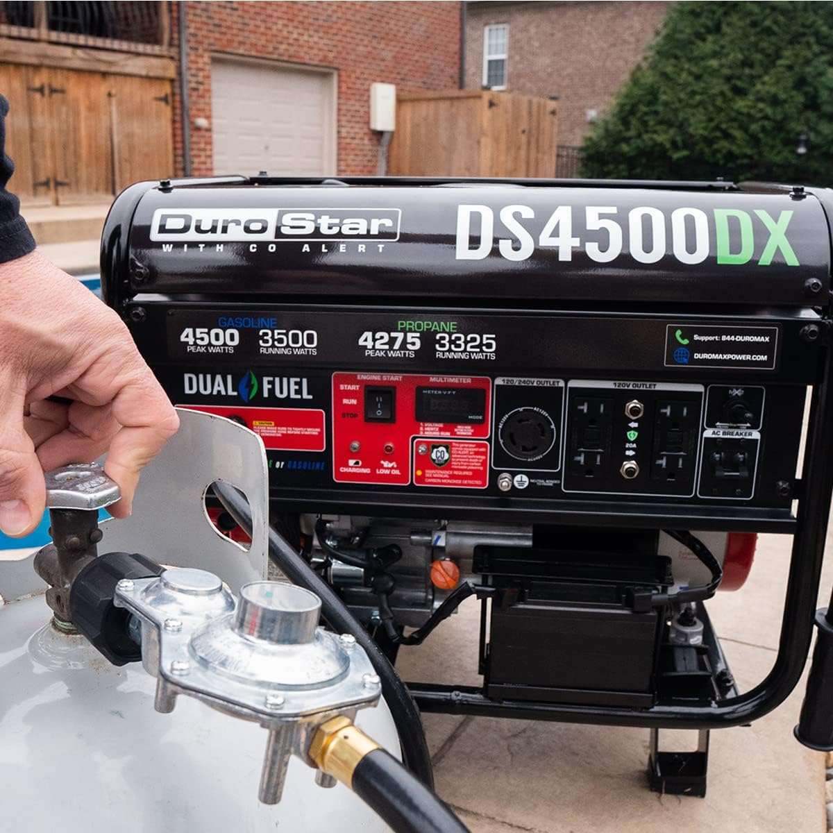 Dual Fuel Portable Generator 4850 Watt Gas or Propane Electric Start Red Black C51064