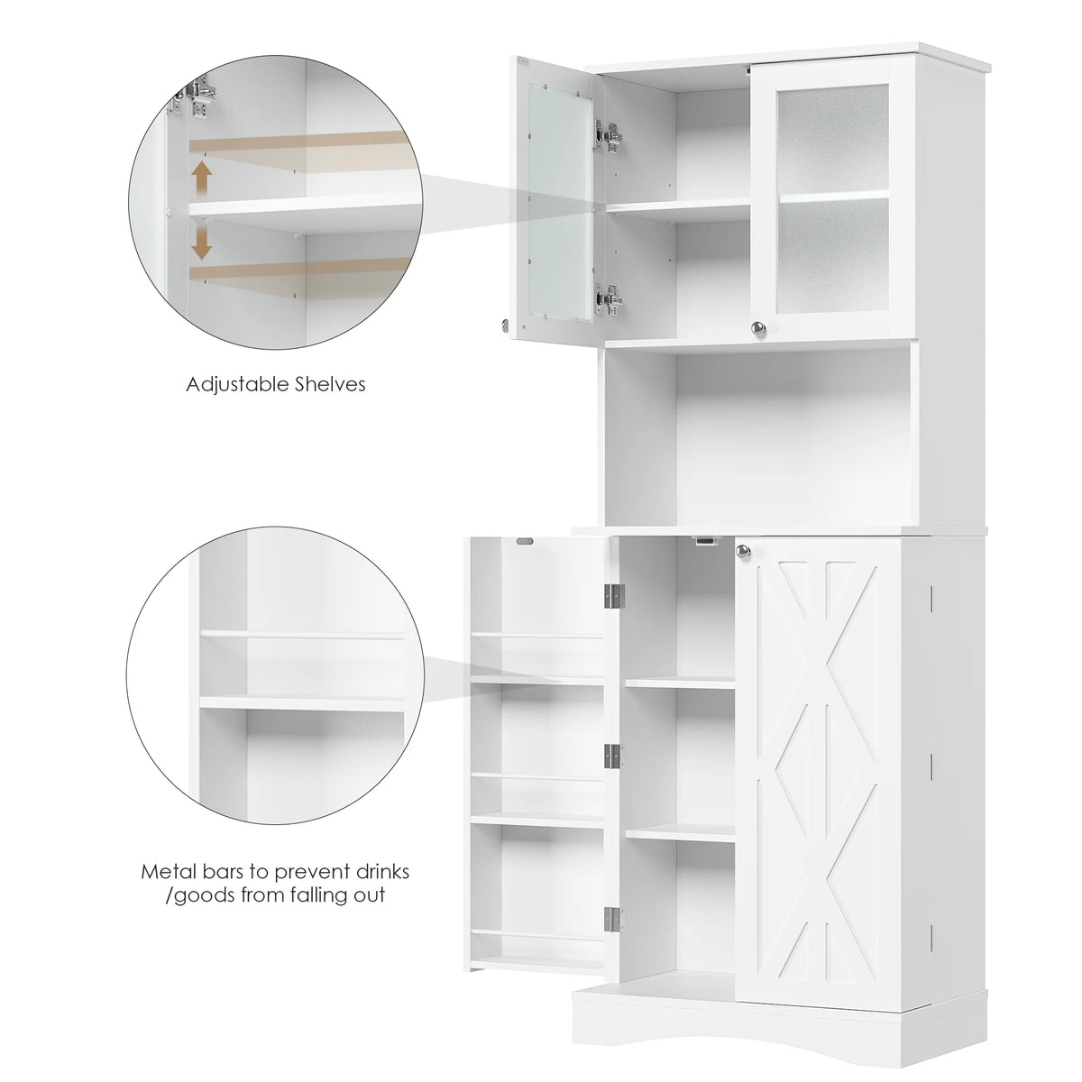 63'' White 4 Door Kitchen Storage Cabinet with Adjustable Shelves V924