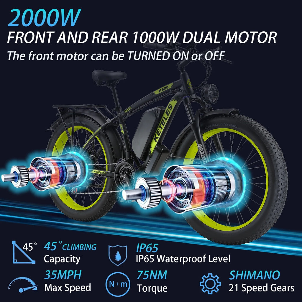 2000W 26" Fat Tire Dual Motor Electric Bike P52773