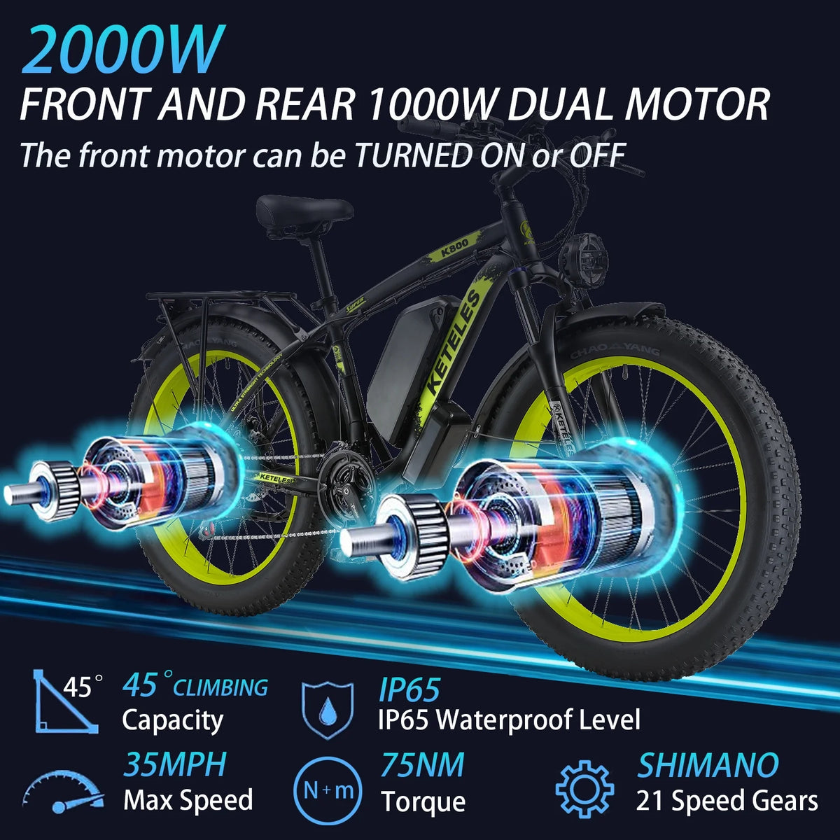 2000W 26" Fat Tire Dual Motor Electric Bike P52773