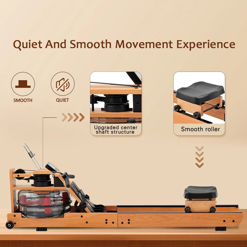Solid Wood Water Rowing Machine with Bluetooth Monitor J2152
