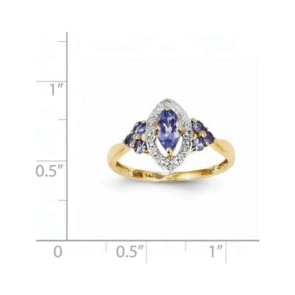 14K Yellow Gold Rhodium Real Diamond and Tanzanite Ring Z80062