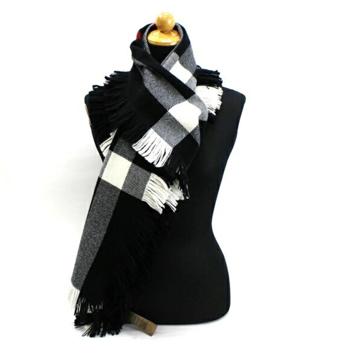 Wool Muffler Mega Plaid White Black H5004