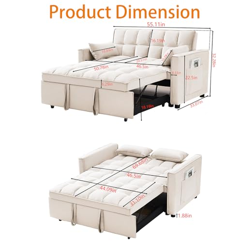 Grey 3 in 1 Convertible Sleeper Sofa Bed T77437