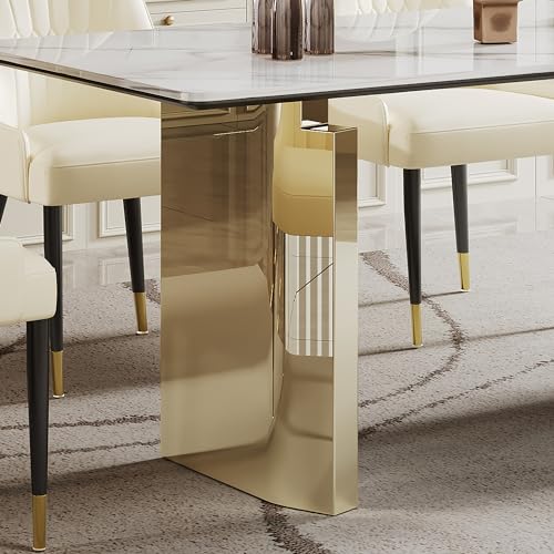 63 inch Clear Rectangular Glass Dining Table with Gold Metal Legs S7756
